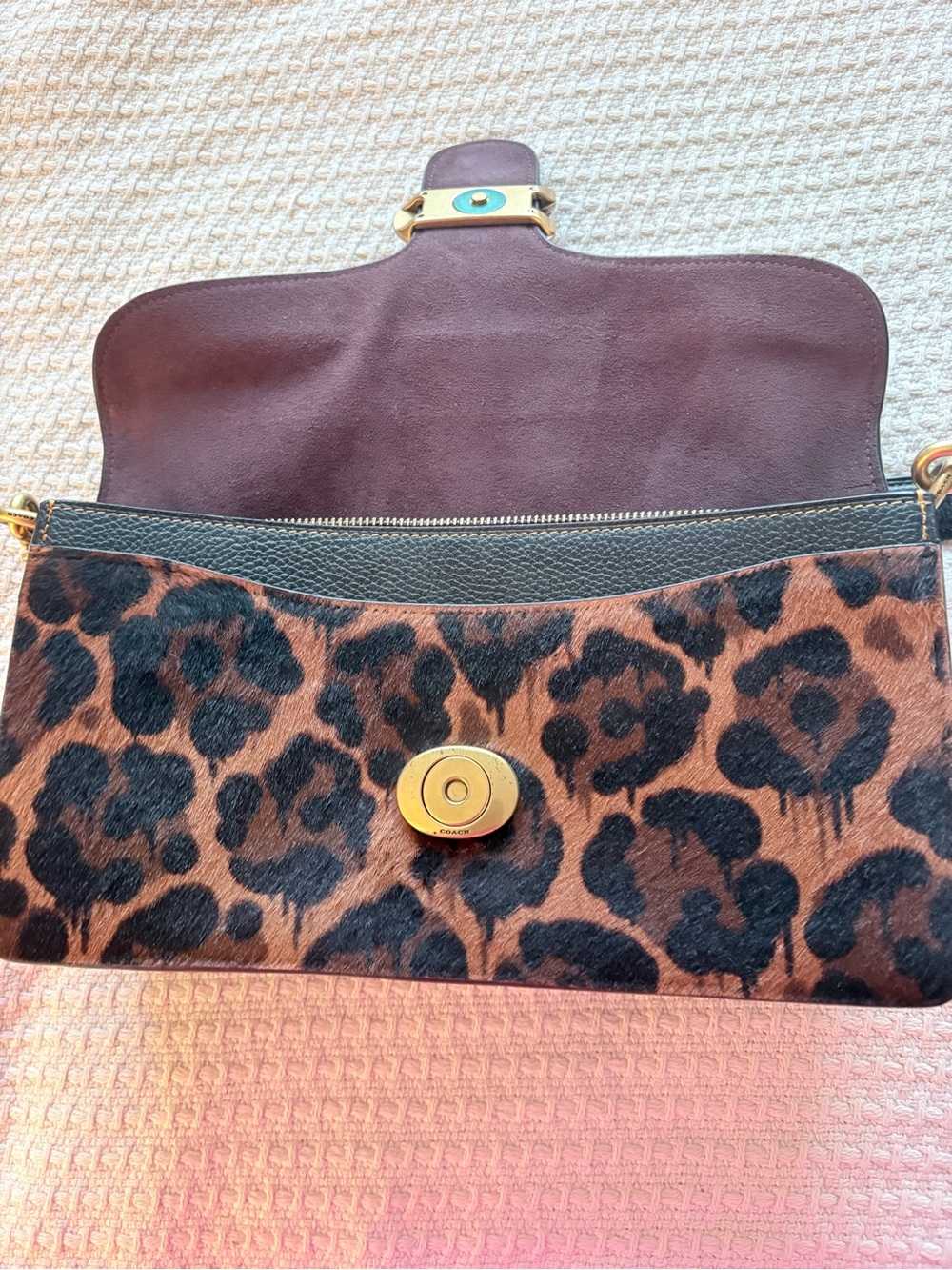 Coach Leopard Print Mini Bag with Black Trim and Gold Hardware - Picture 4 of 12